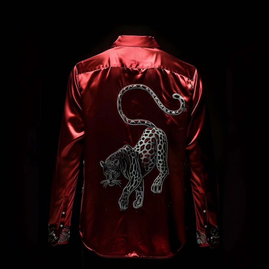 Red Silver Panther Satin Shirt