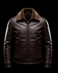 Chocolate Brown Shearling-Collar Leather Jacket