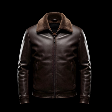 Chocolate Brown Shearling-Collar Leather Jacket
