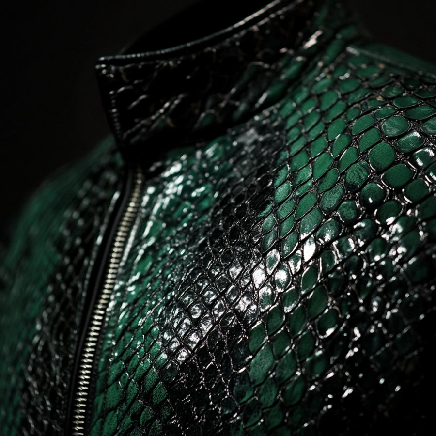 Green & Black Python Bomber Jacket