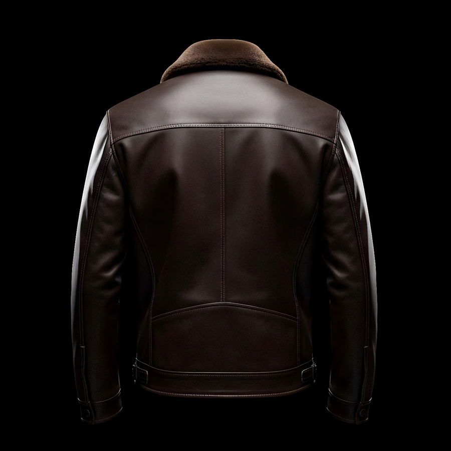 Chocolate Brown Shearling-Collar Leather Jacket