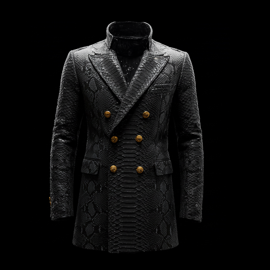 Grey Python Leather Coat