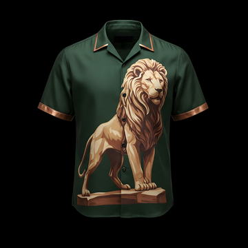 Emerald Green and Champagne Bronze Satin Lion Shirt