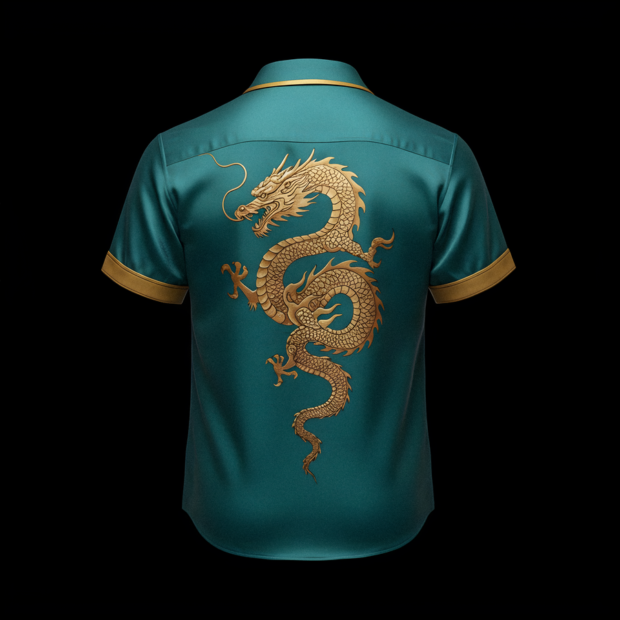 Blue Emerald Dragon Satin Shirt