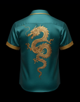 Blue Emrald Dragon Satin Shirt By Enantiodromia