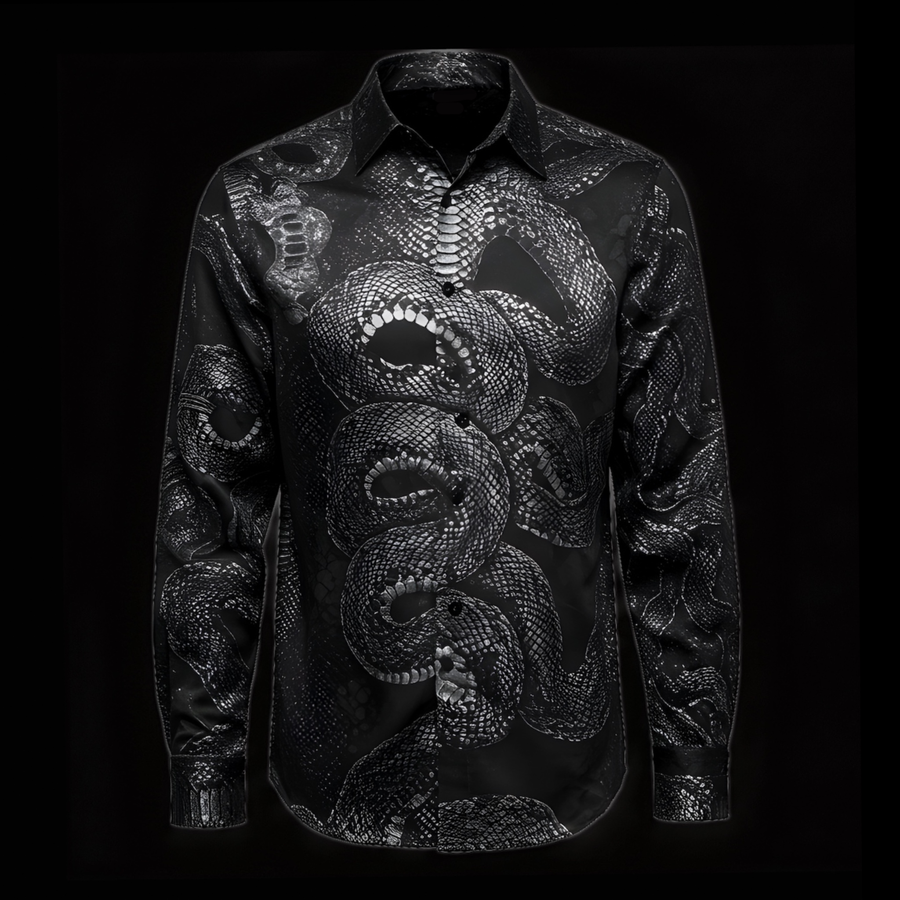 Black Satin Snake Dress Shirt