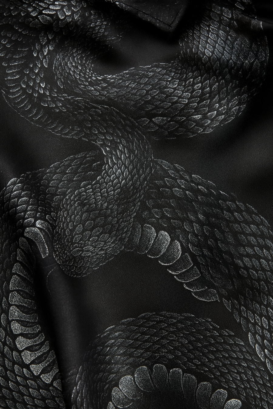 Black Satin Snake Dress Shirt