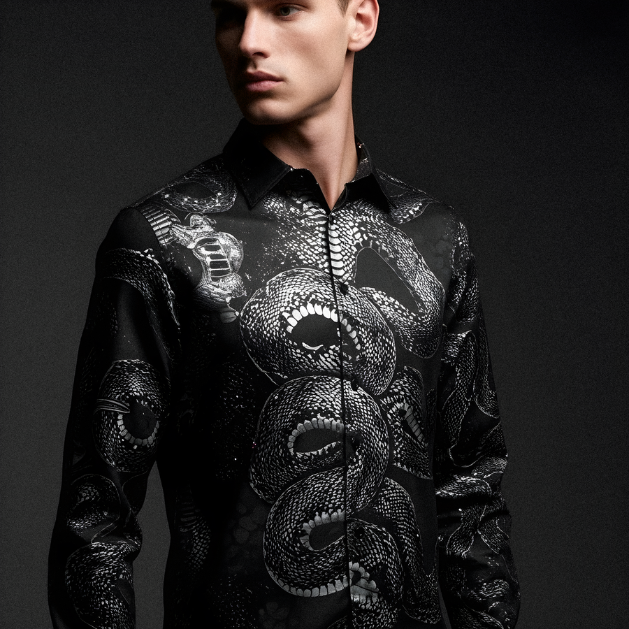 Black Satin Snake Dress Shirt