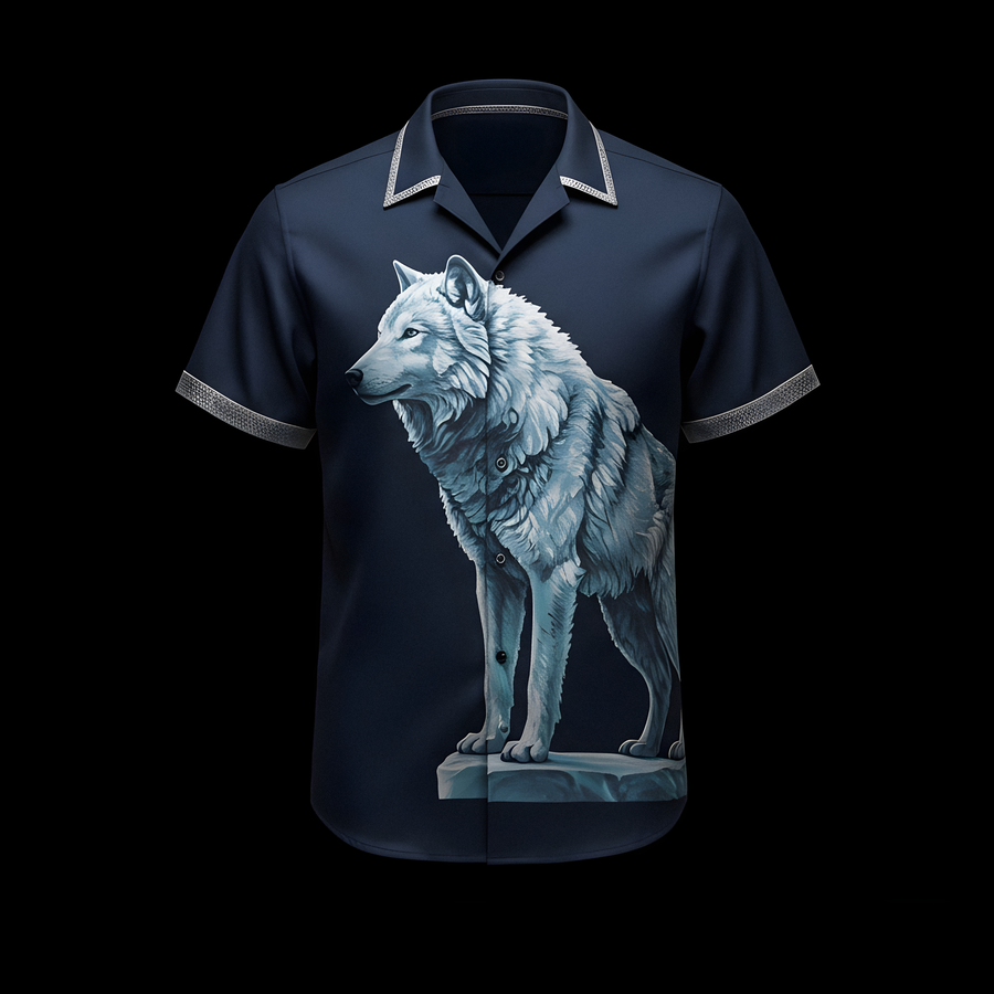 Ice Blue Satin Wolf Shirt